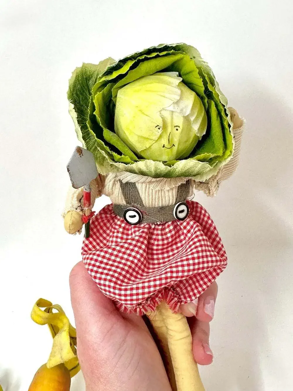 Vegetable Folk Art Dolls Set Radish Carrot & Cabbage Vtg Anthropomorphic Veggies